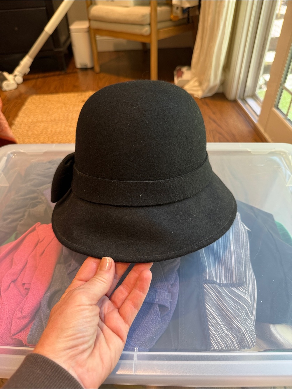 kate spade Black Felt Cloche Hat with Side Bow